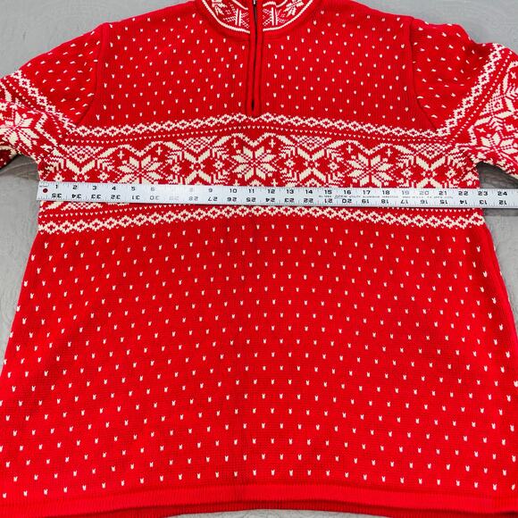 Lands End Sweater Mend Large Red Knit 1/4 Quarter Zip Nordic Fair Isle Cotton - Picture 9 of 10